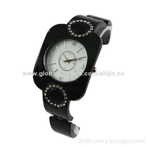 Fashion Bangle Watch with Alloy Case, Cool Black, Square Case, Vogue and Smart, OEM